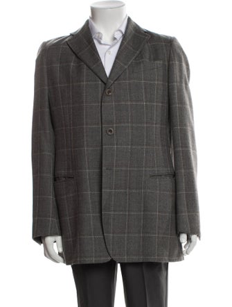 Armani Collezioni Wool Plaid Print Blazer