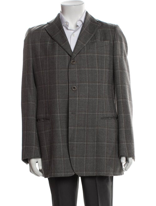 Armani Collezioni Wool Plaid Print Blazer