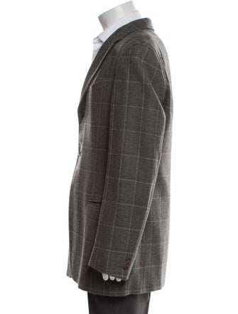 Armani Collezioni Wool Plaid Print Blazer