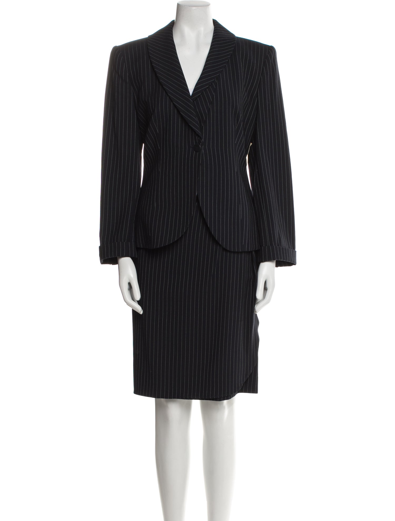Armani Collezioni Wool Striped Skirt Suit