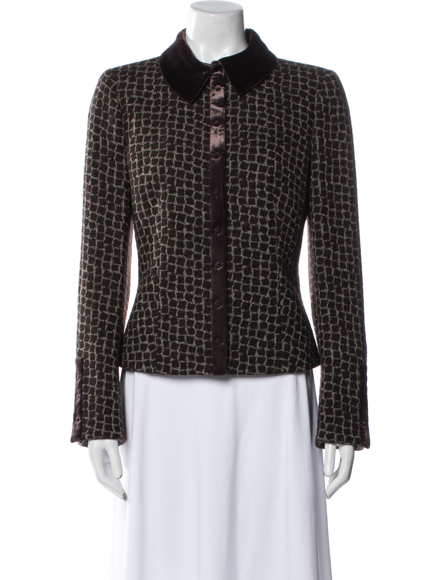 Armani Collezioni Virgin Wool Houndstooth Print Evening Jacket