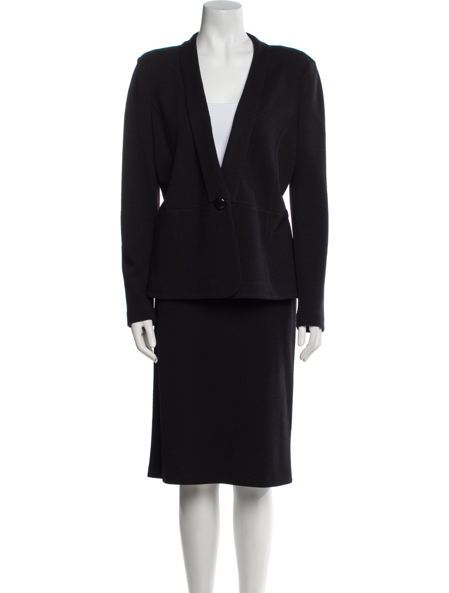 Armani Collezioni Virgin Wool Pleated Accents Skirt Suit