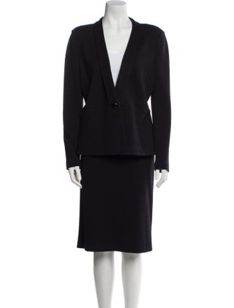 Armani Collezioni Virgin Wool Pleated Accents Skirt Suit