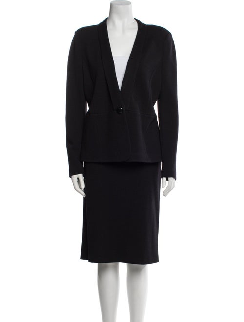 Armani Collezioni Virgin Wool Pleated Accents Skirt Suit