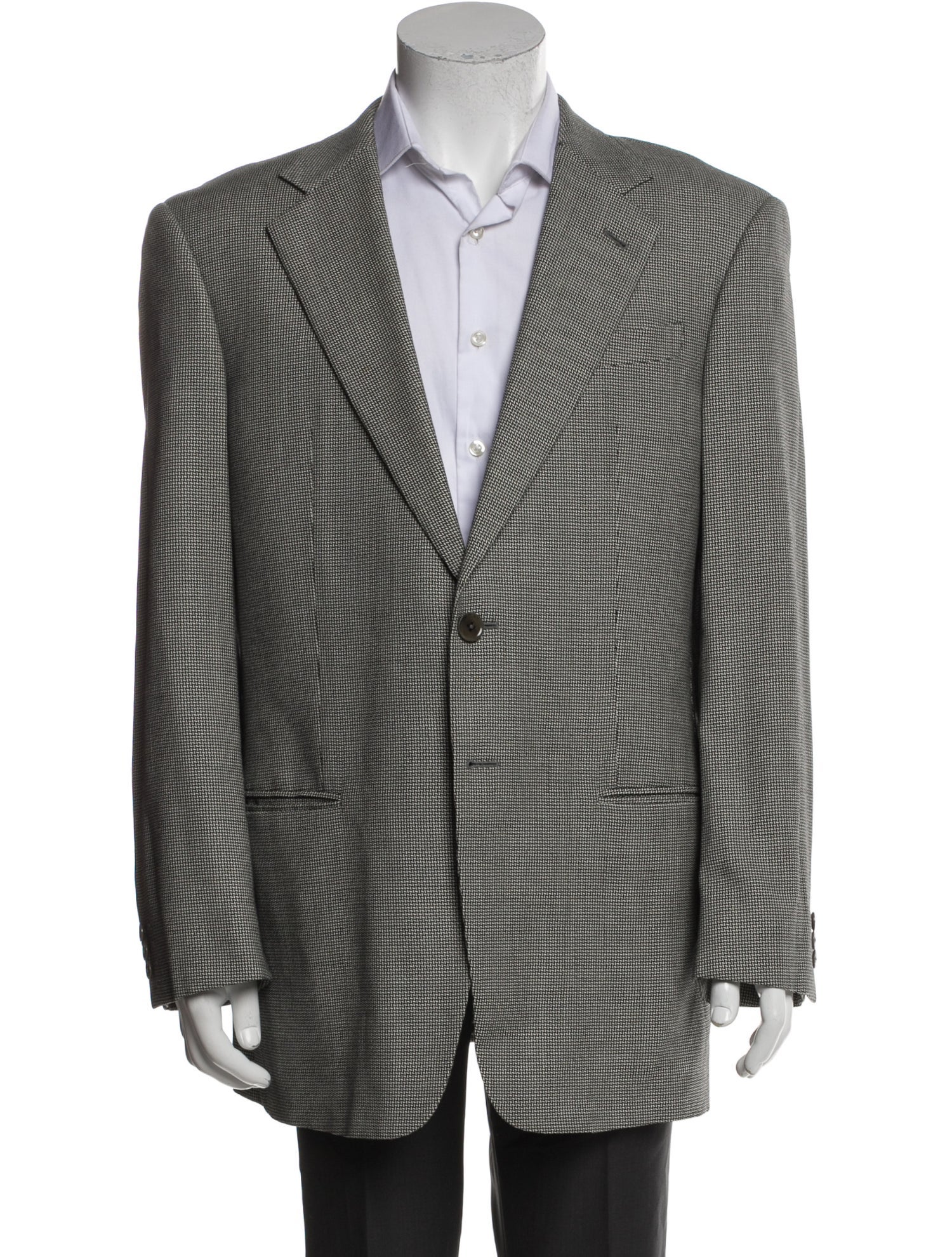 Armani Collezioni Men's Wool, Grey Patterned Blazer with Two-Button Closure & Two Front Pockets