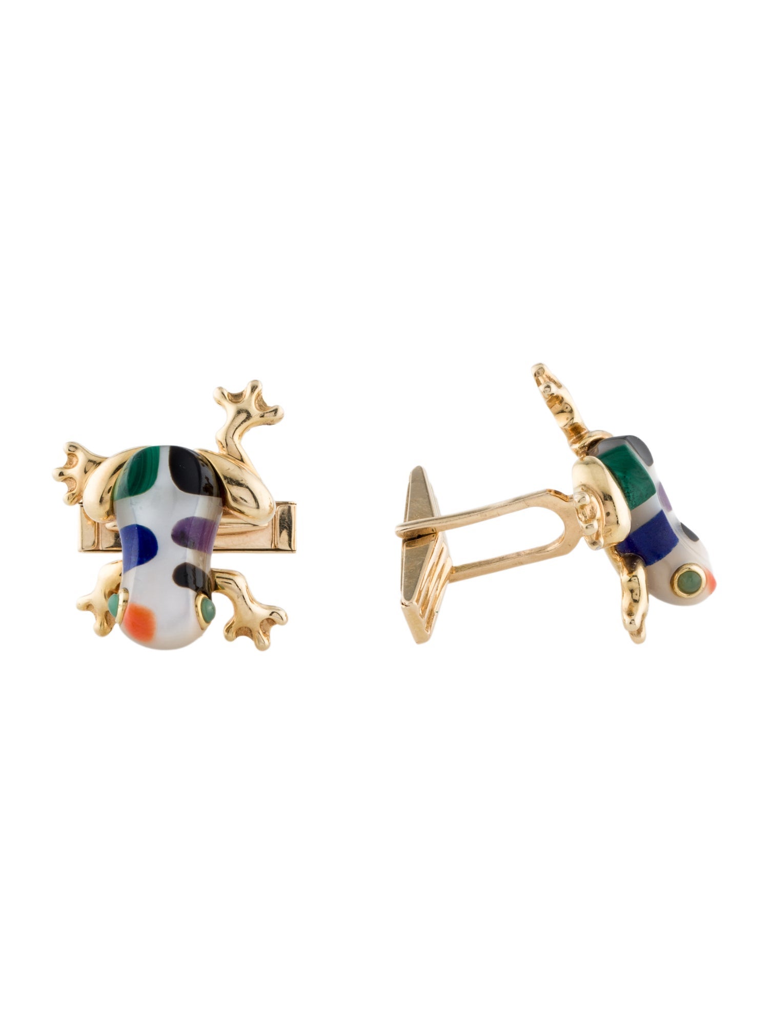 Asch Grossbardt 14K Mother of Pearl, Coral & Onyx Frog Cufflinks