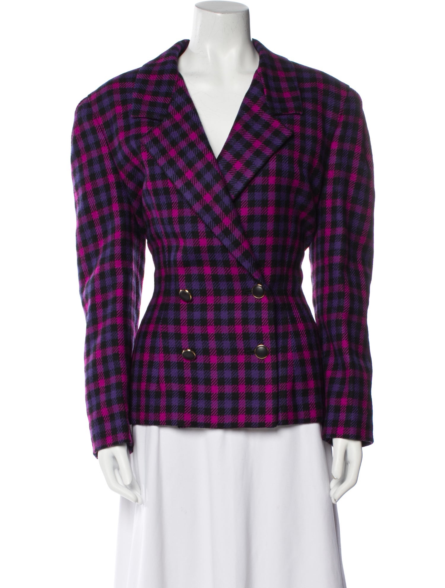 Adele Simpson Wool Plaid Print Blazer