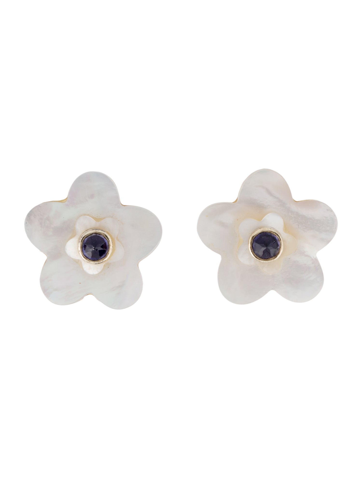 Asha by Ashley McCormick Mother Of Pearl & Iolite Flower Stud Earrings