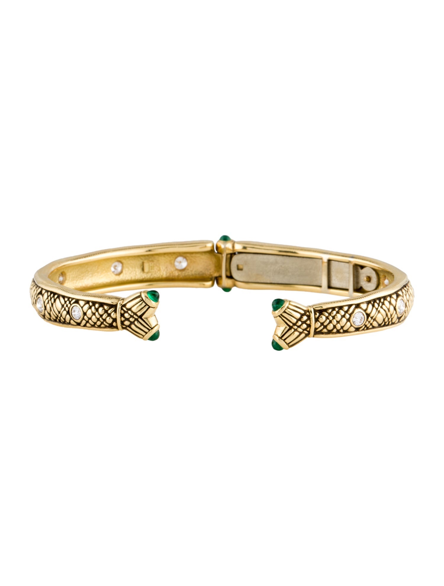 Alex Sepkus 18K Emerald & Diamond Fishtail Hinged Cuff