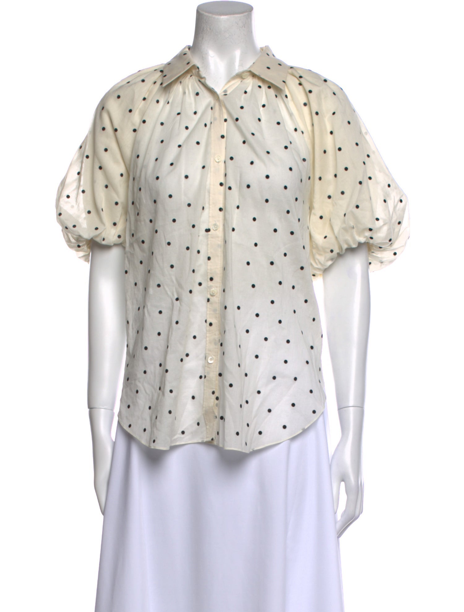 ASHLYN Polka Dot Print Short Sleeve Button-Up Top