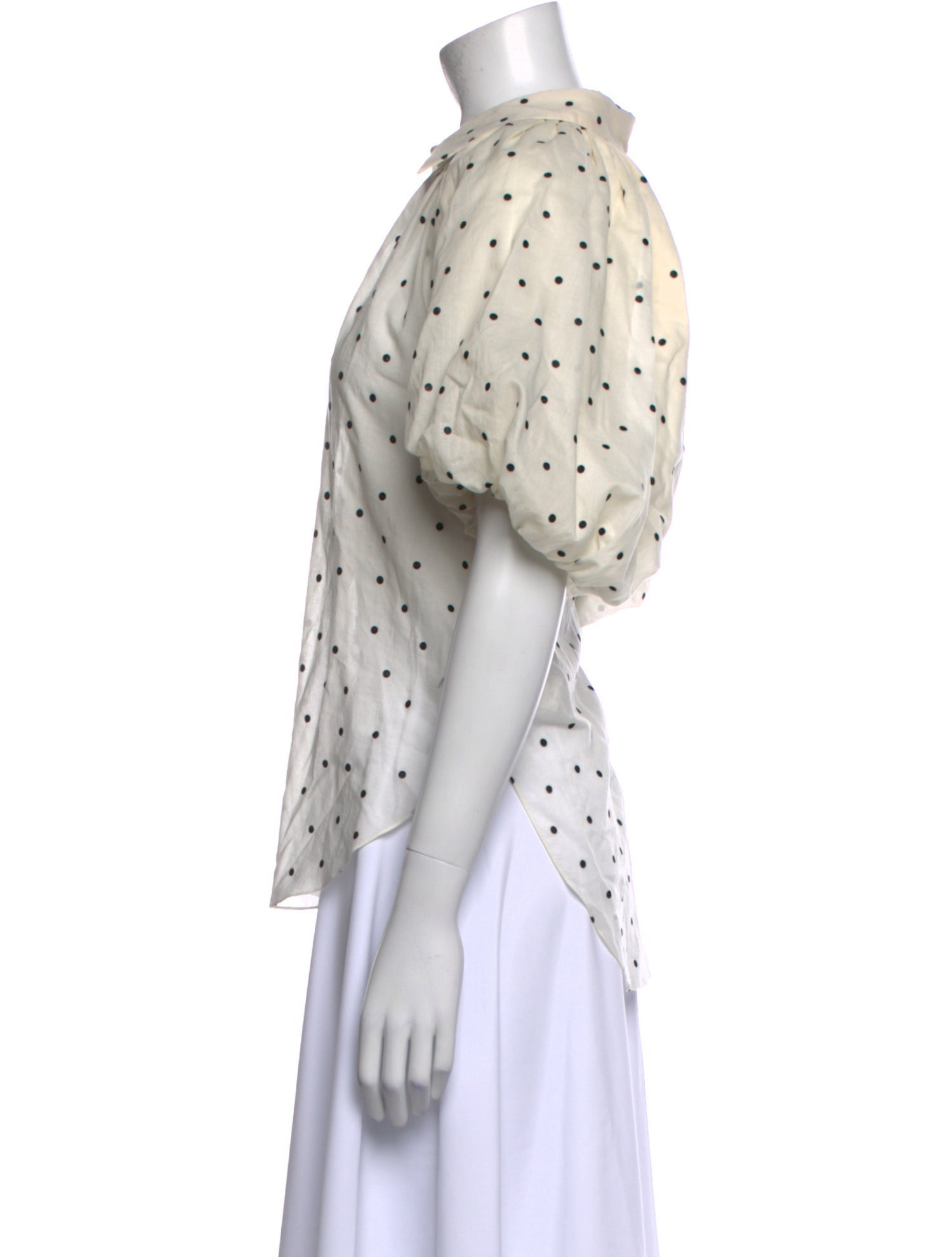 ASHLYN Polka Dot Print Short Sleeve Button-Up Top