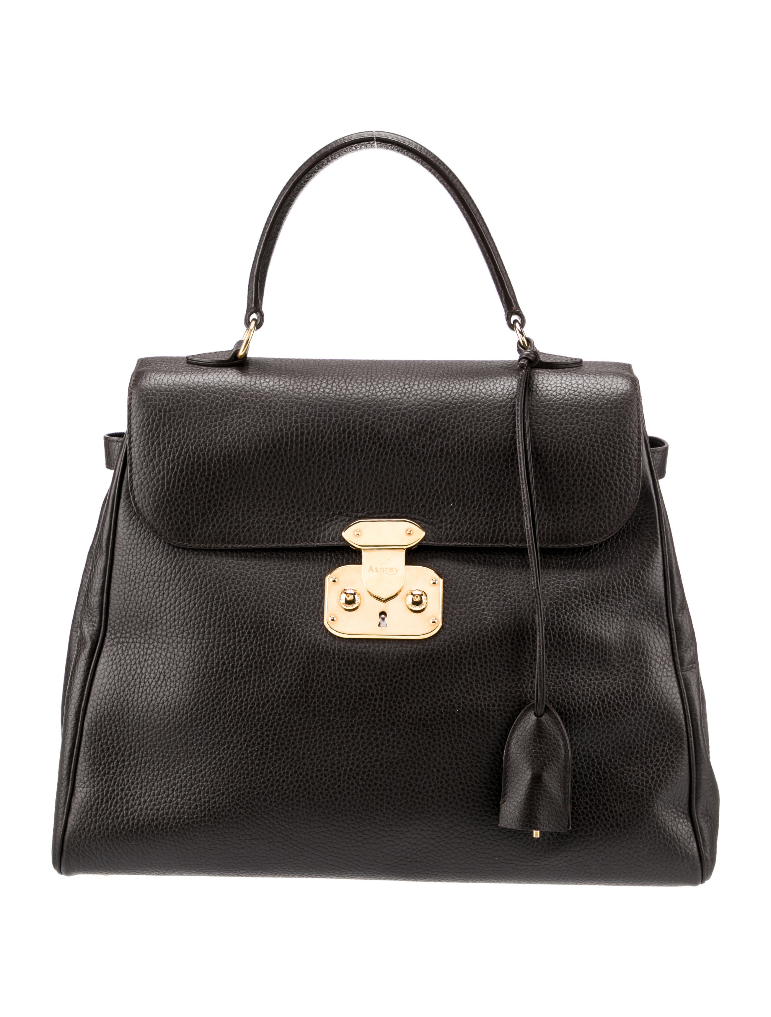 Asprey Pebbled Leather Handle Bag Brown Handle Bags, Handbags