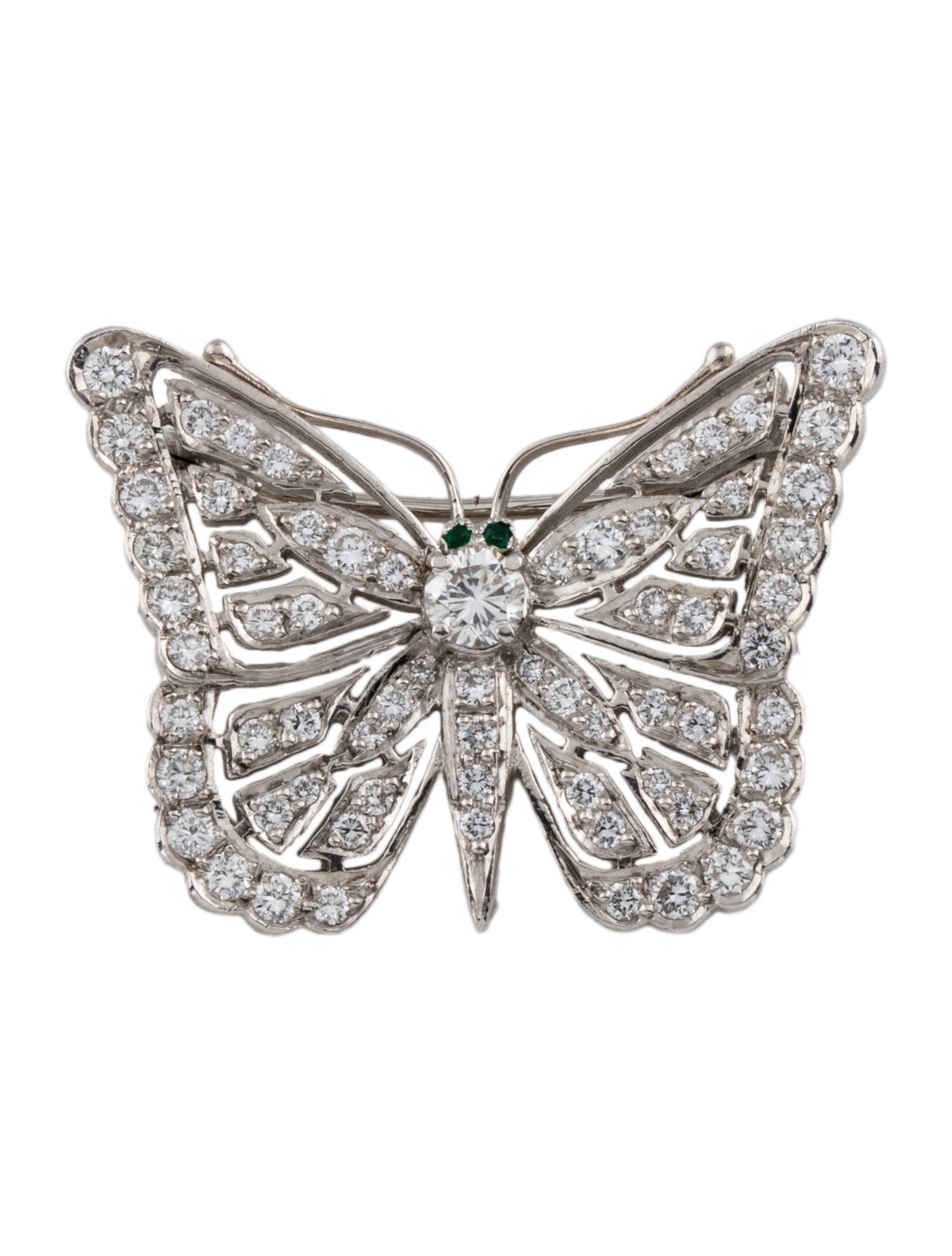 Asprey 18K 1.27ctw Diamond & Emerald Butterfly Brooch