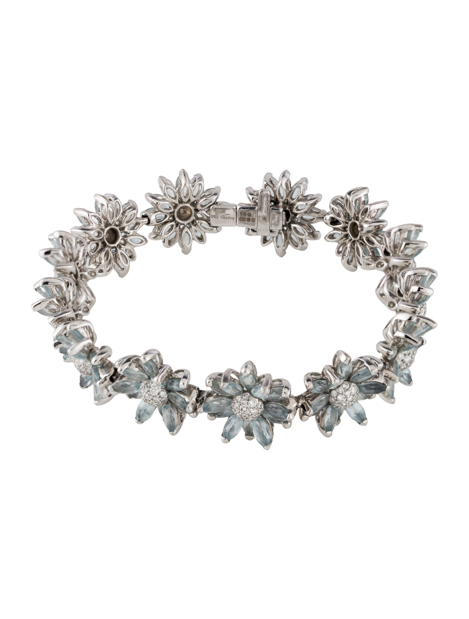 Asprey 18K 13.79ctw Aquamarine & Diamond Daisy Bracelet
