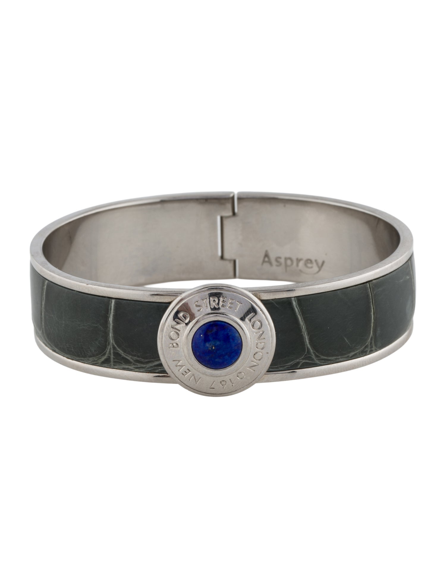Asprey Crocodile & Lapis Lazuli Bond Street Narrow Button Cuff Bracelet
