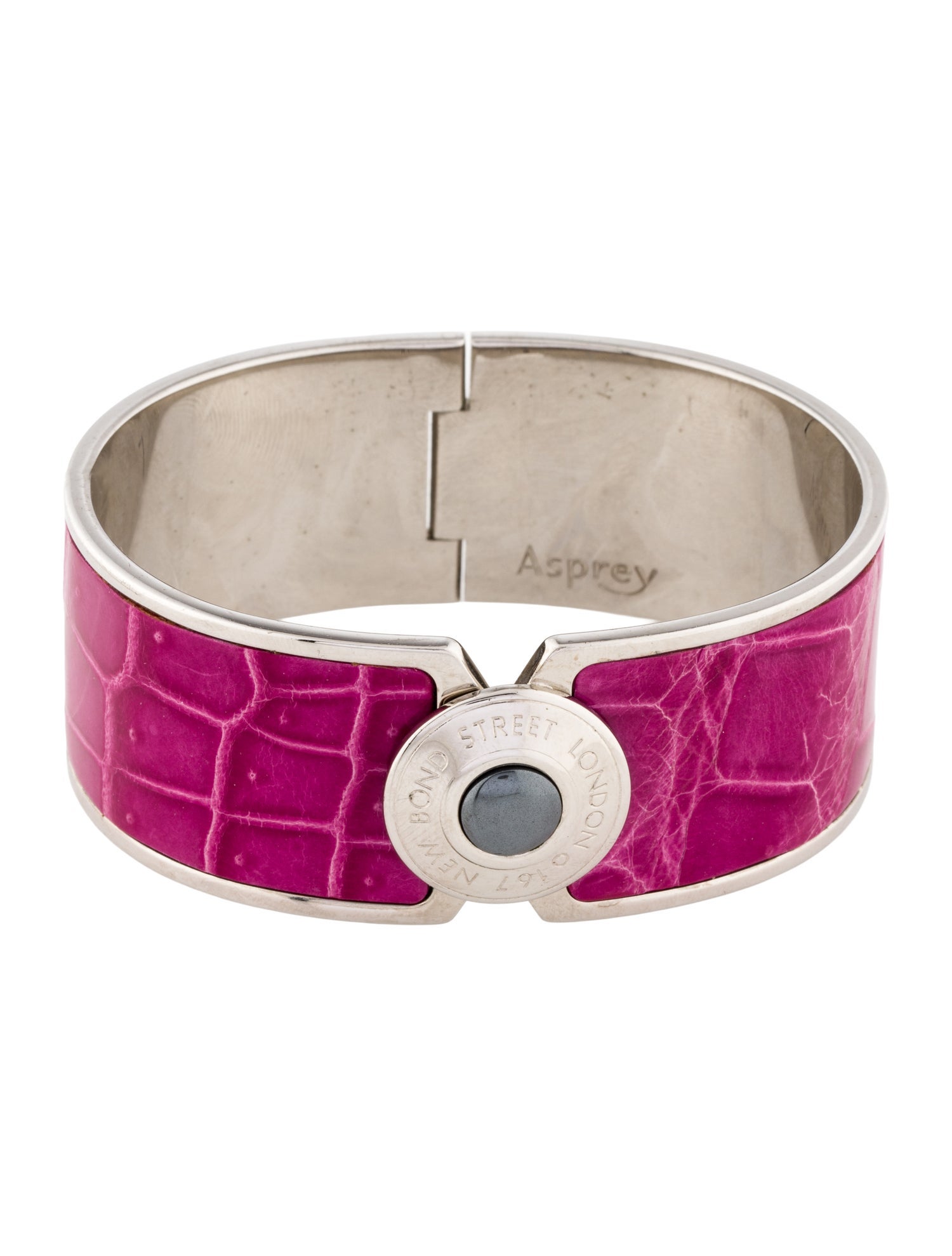 Asprey Hematite & Crocodile Leather Bond Street Wide Button Cuff