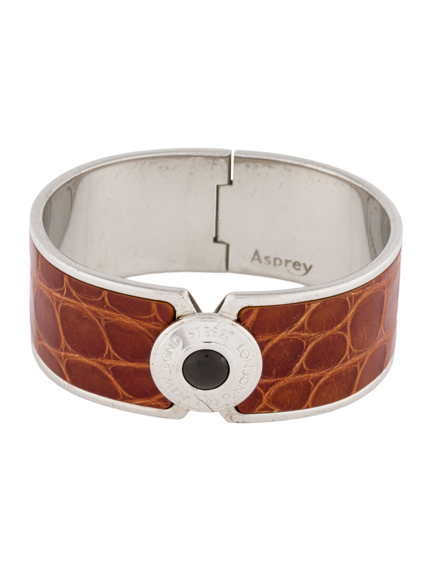 Asprey Hematine & Crocodile Leather Button Cuff Bracelet