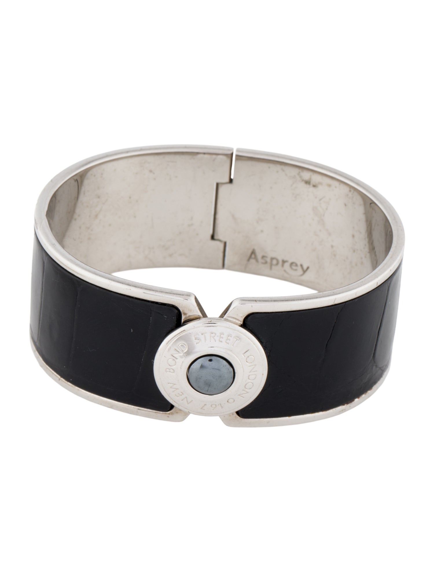 Asprey Hematine & Crocodile Leather Button Cuff Bracelet