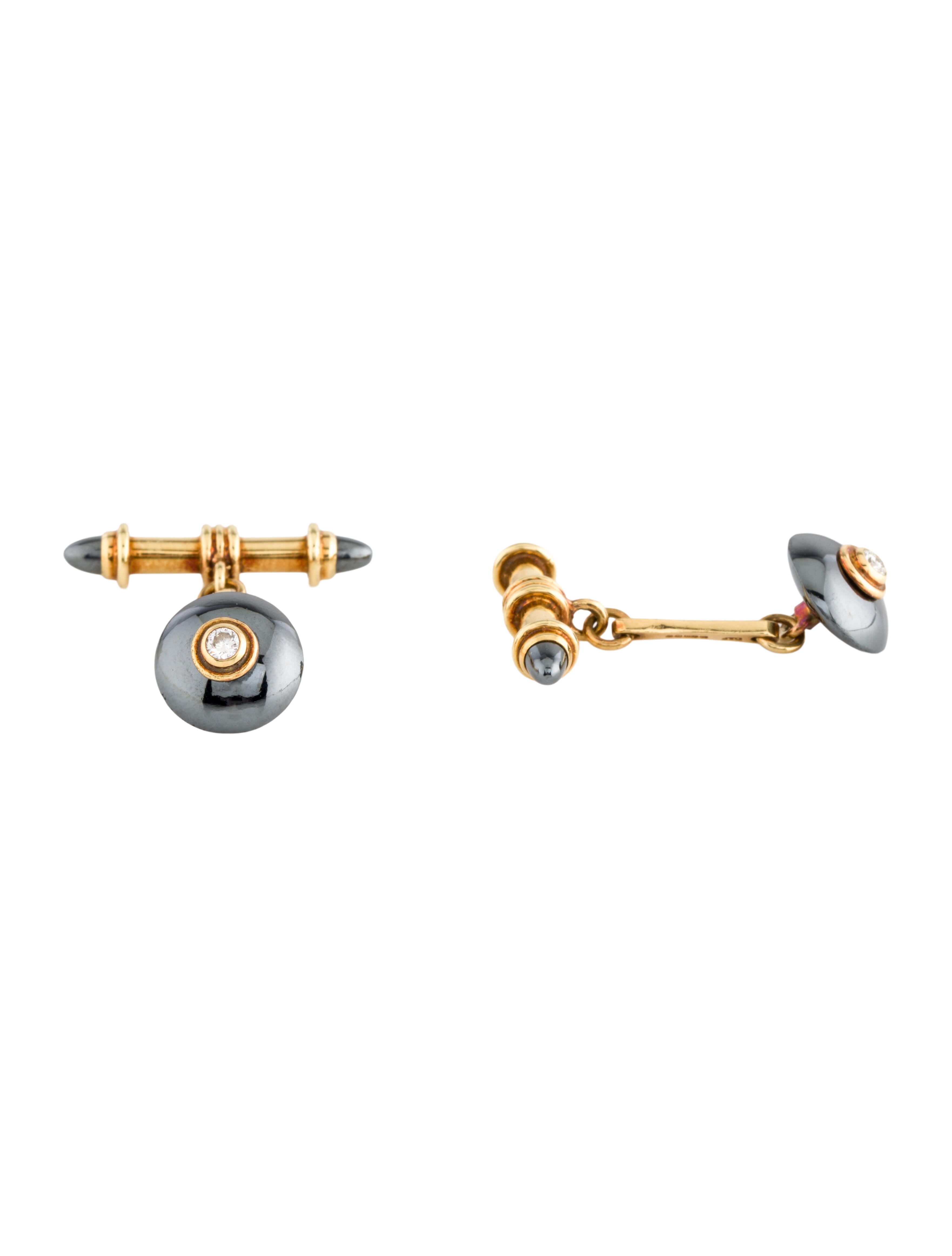 Asprey Vintage 18K Hematite & Diamond Cufflinks & Shirt Studs Set