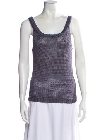 Pre-owned Asprey Linen Scoop Neck Sweater In Gray