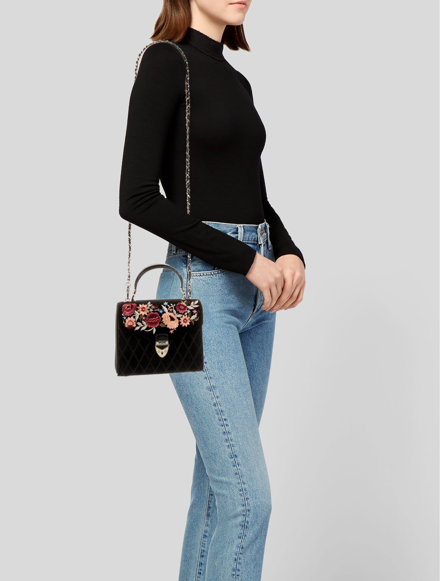 Aspinal of London Velvet Top Handle Bag