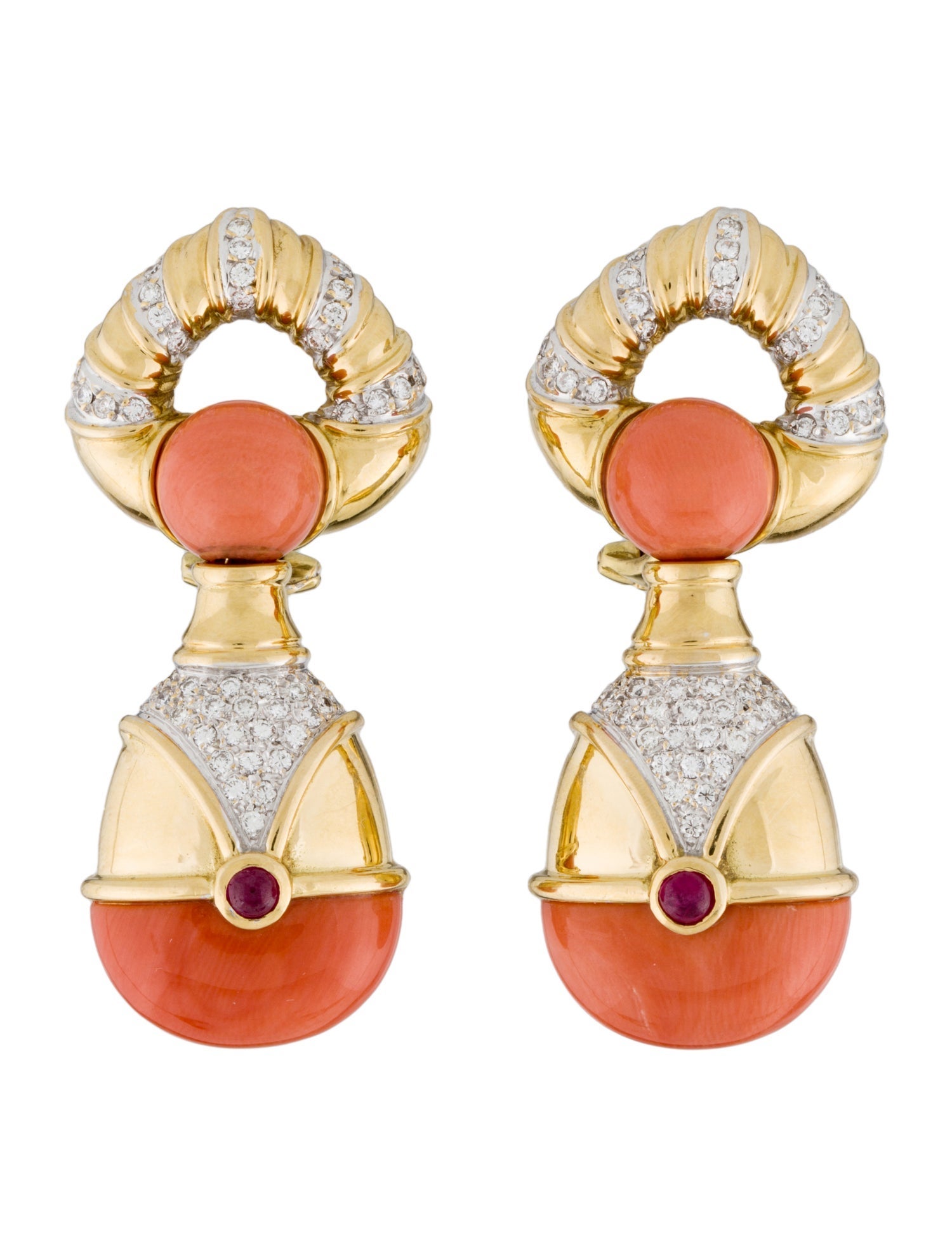 Antonini Gioielli 18K Coral, Ruby & Diamond Drop Earrings
