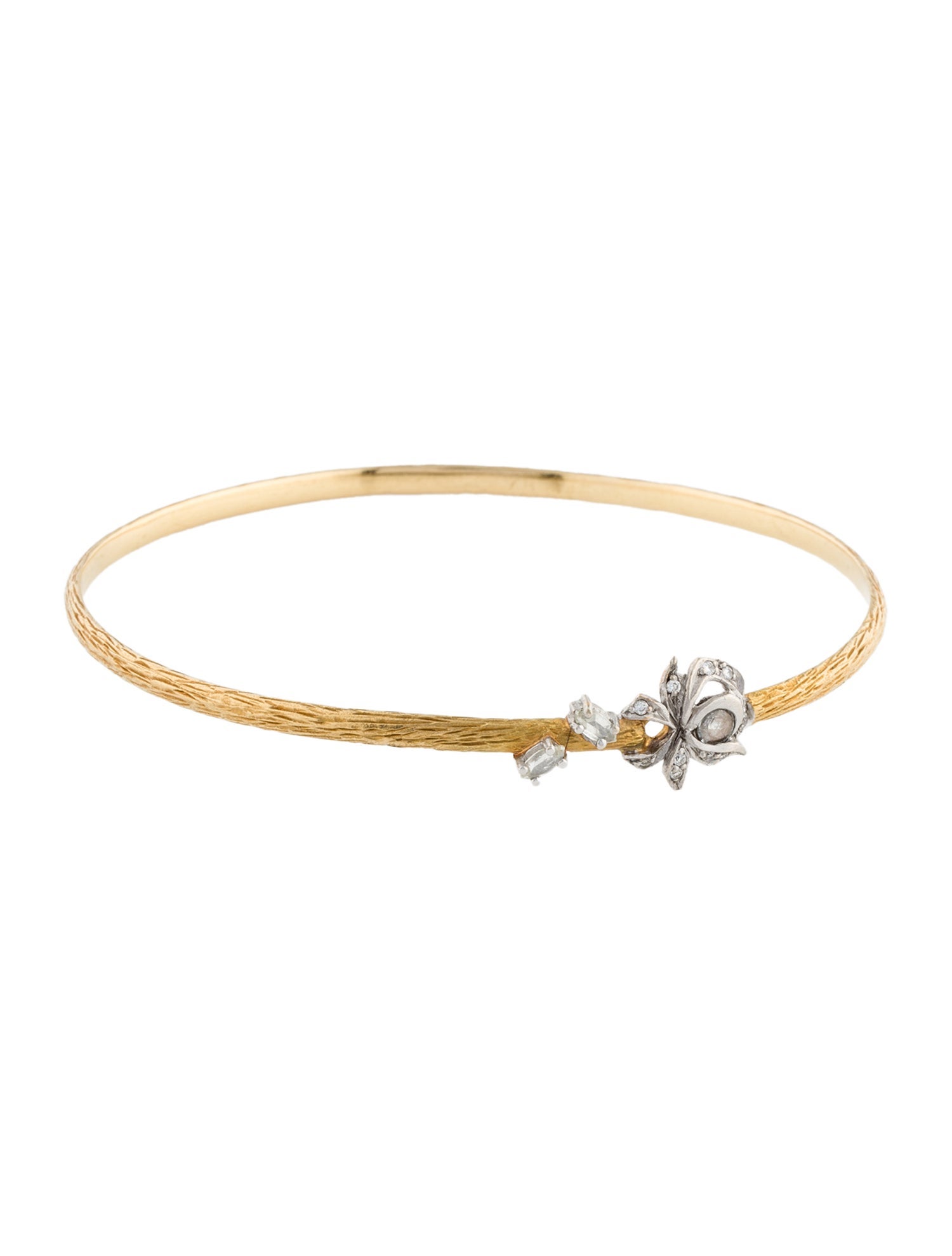 Anthony Nak 18K Two-Tone Diamond Floral Bangle