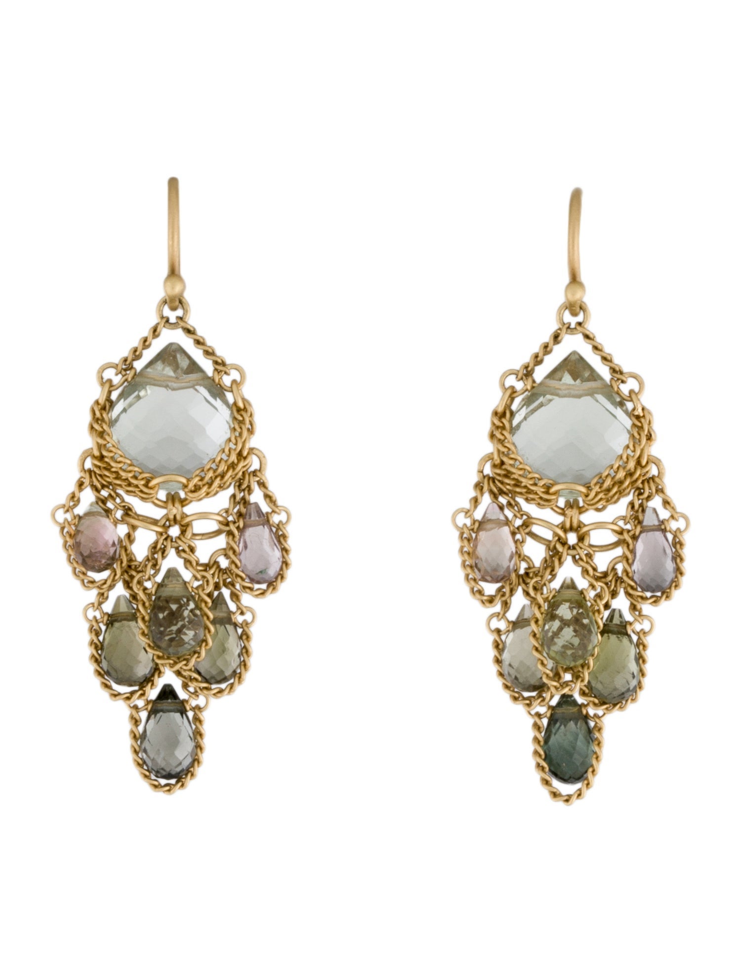 Anthony Nak 18K Prasiolite & Tourmaline Chain Drop Earrings