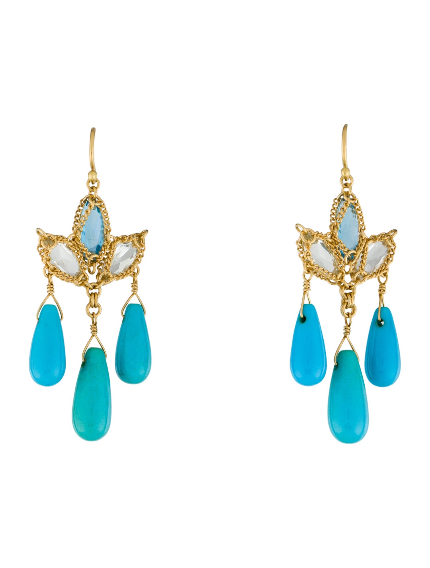 Anthony Nak 18K Turquoise, Topaz & Quartz Chain Chandelier Earrings