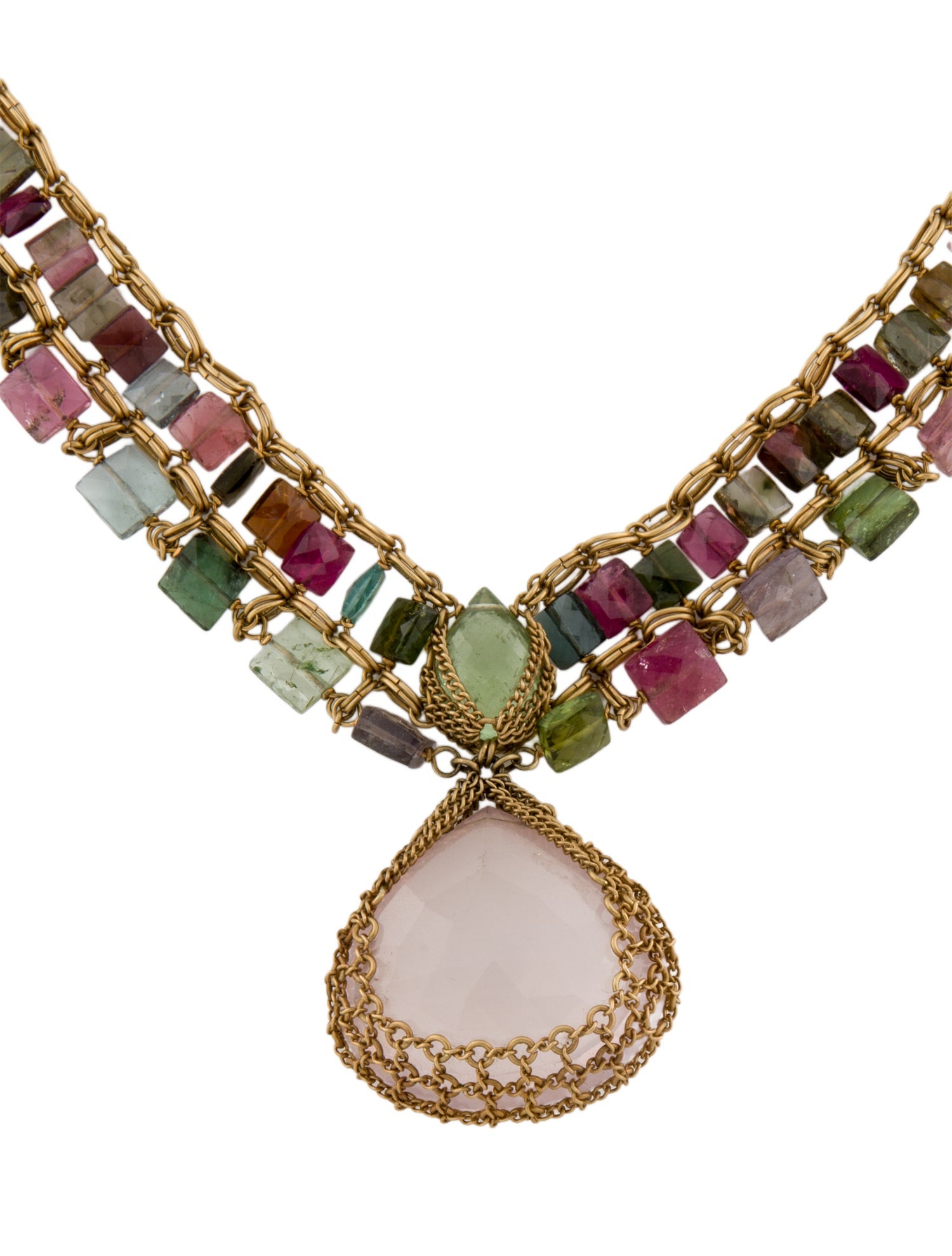 Anthony Nak 18K Rose Quartz & Tourmaline Collar Necklace