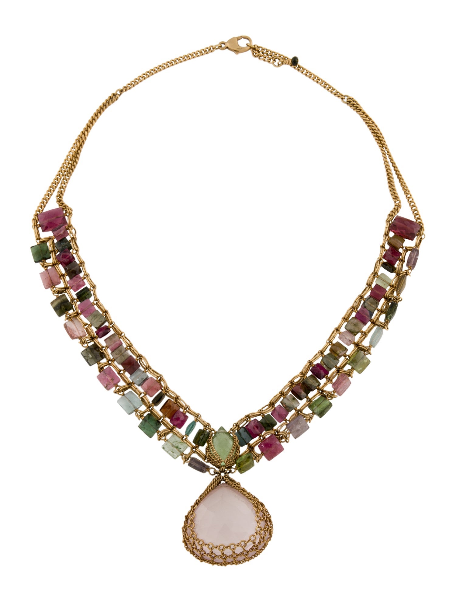 Anthony Nak 18K Rose Quartz & Tourmaline Collar Necklace