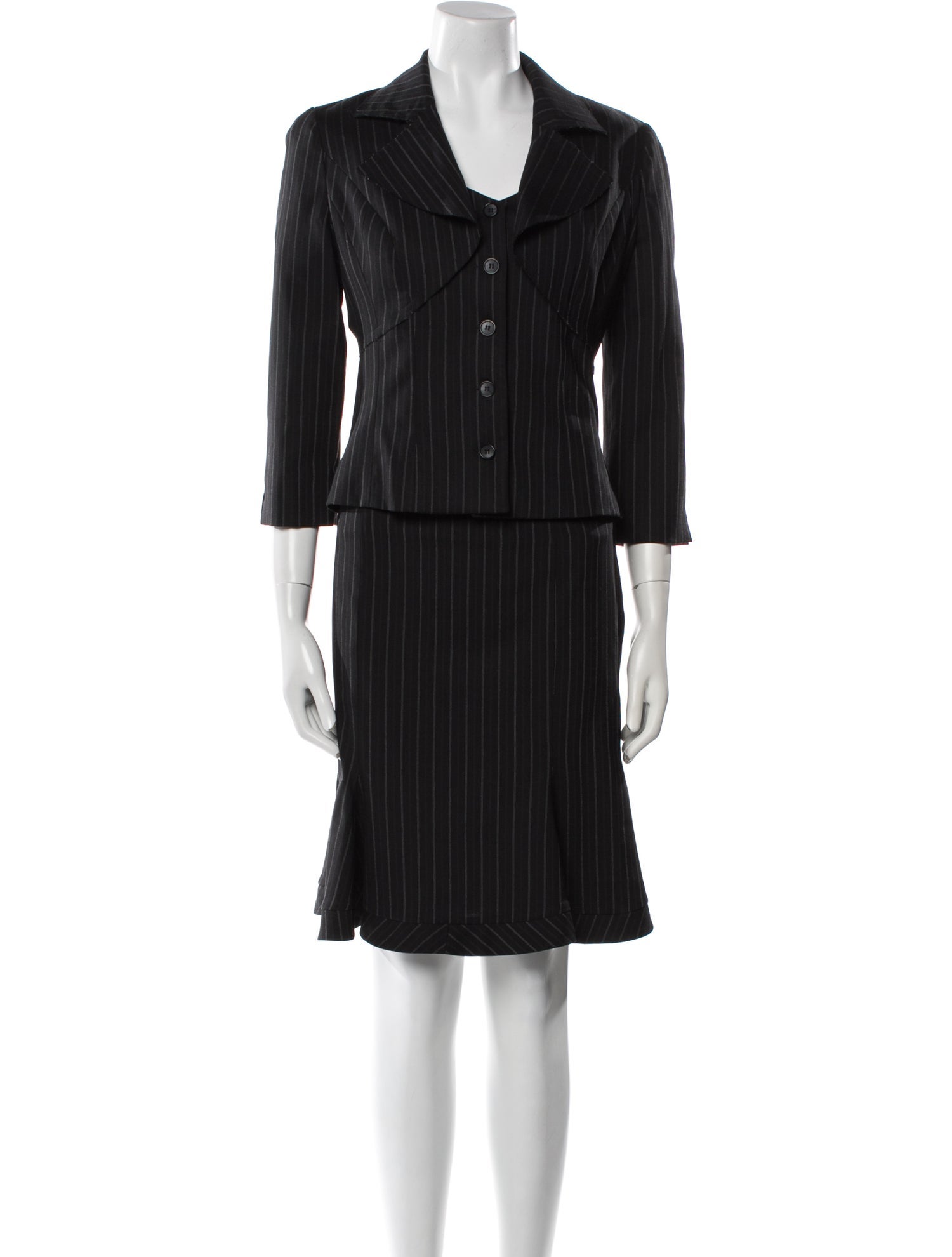 Angelo Tarlazzi Wool Pleated Accents Skirt Suit