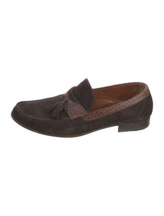 a.testoni Suede Animal Print Loafers