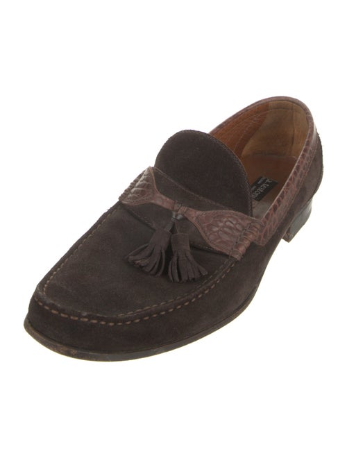a.testoni Suede Animal Print Loafers