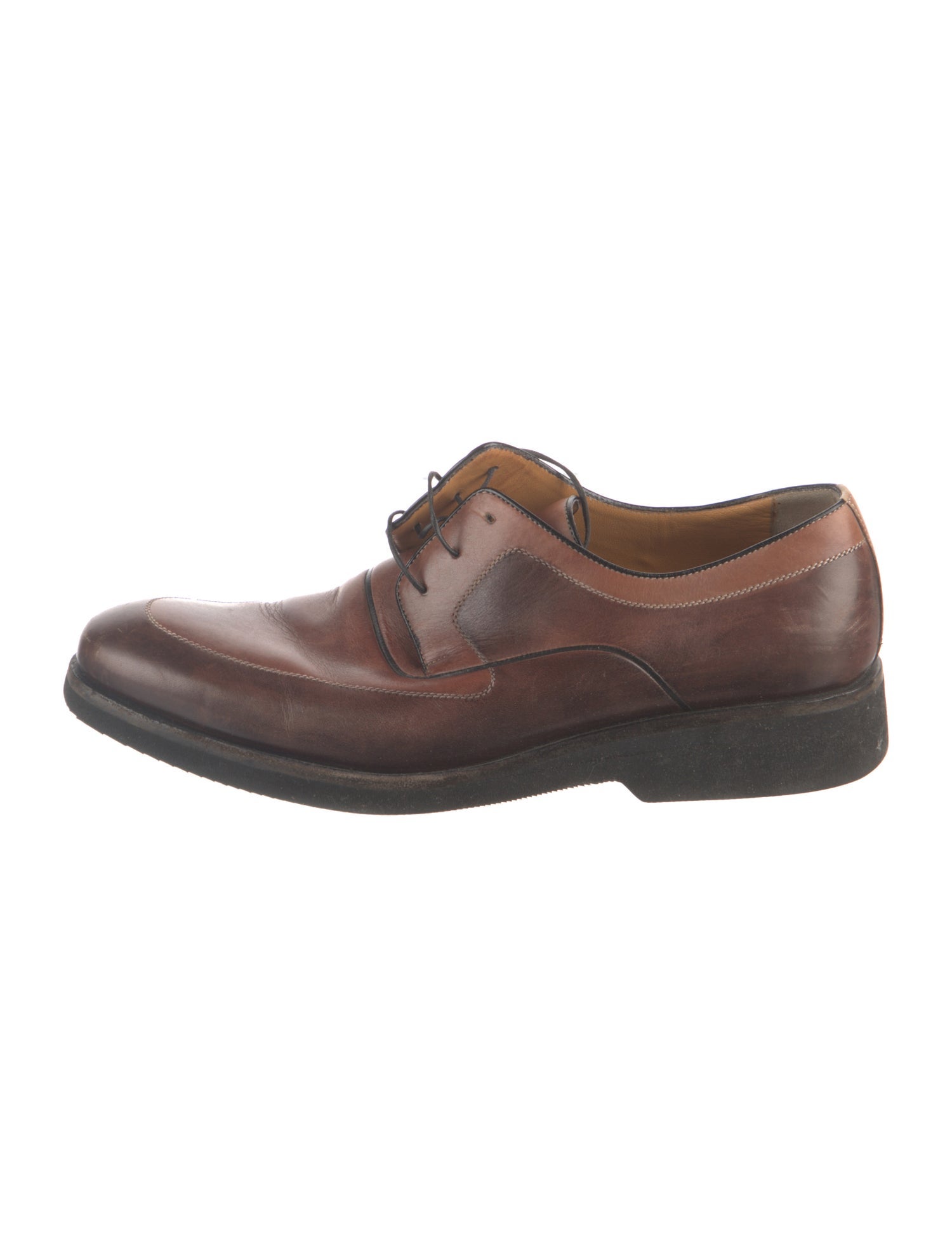 a.testoni Leather Colorblock Pattern Derby Shoes