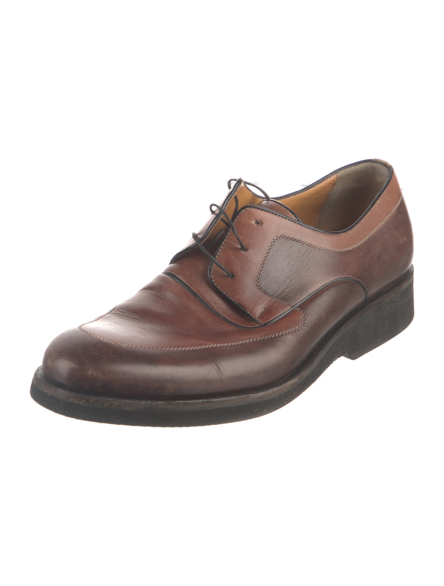 a.testoni Leather Colorblock Pattern Derby Shoes