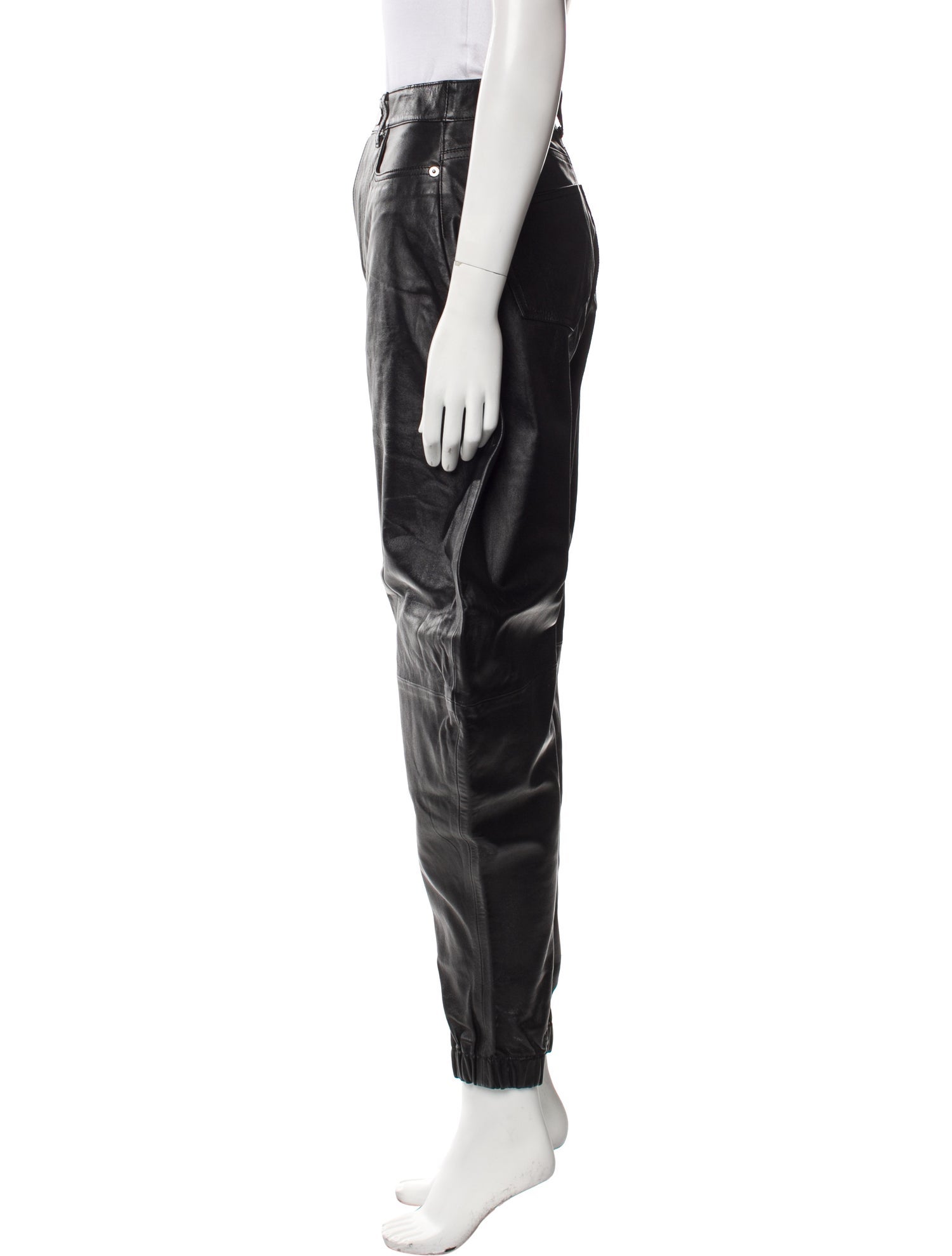 Attico Lamb Leather Skinny Leg Pants Black High-Rise Slit