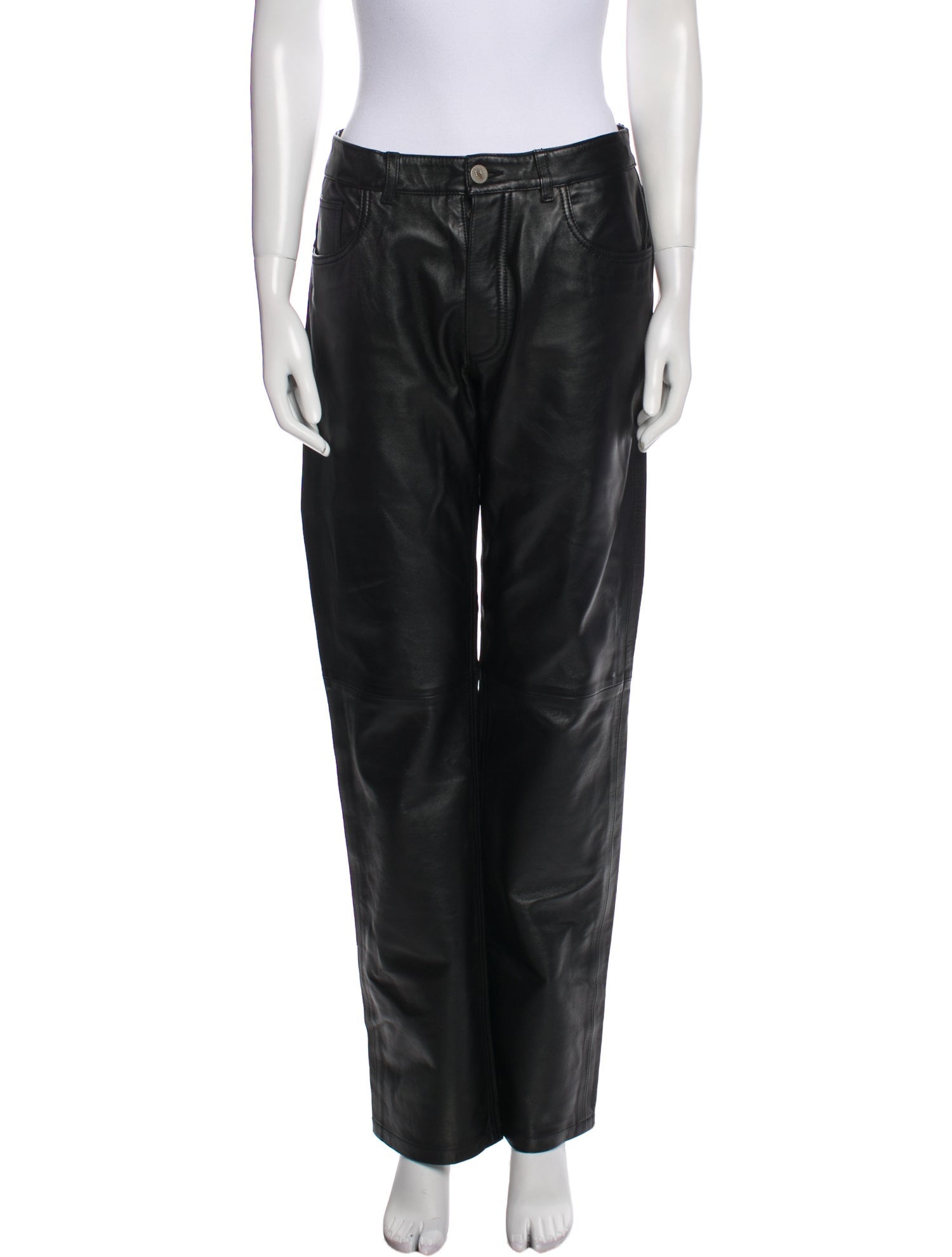Attico Lamb Leather Wide Leg Pants - Black, 10.25