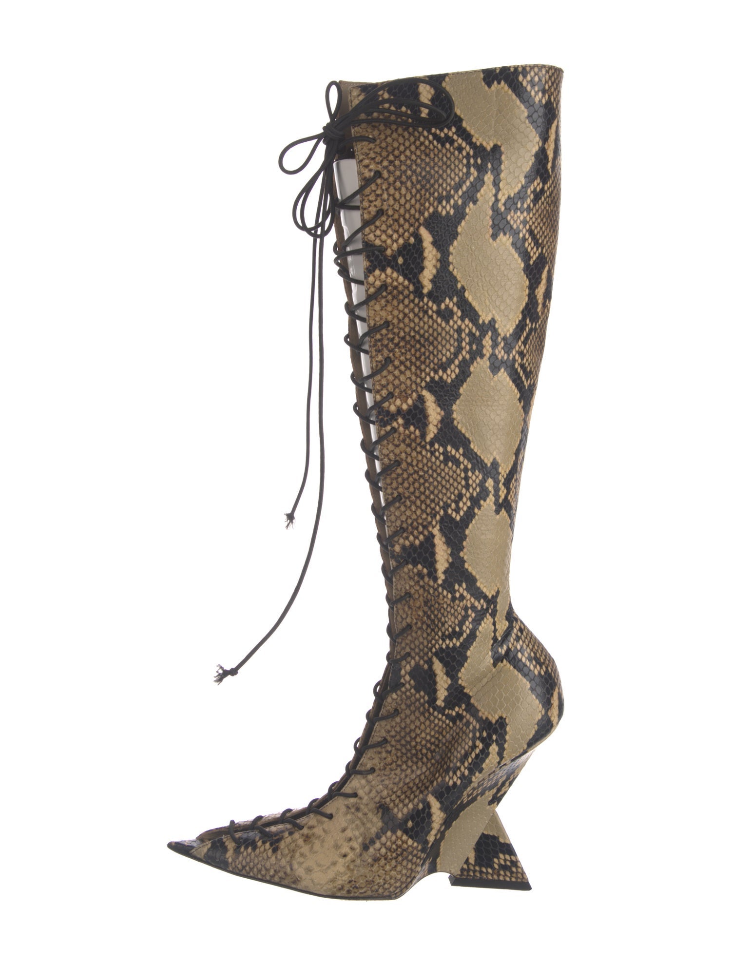 Attico Snakeskin Animal Print Lace-Up Boots