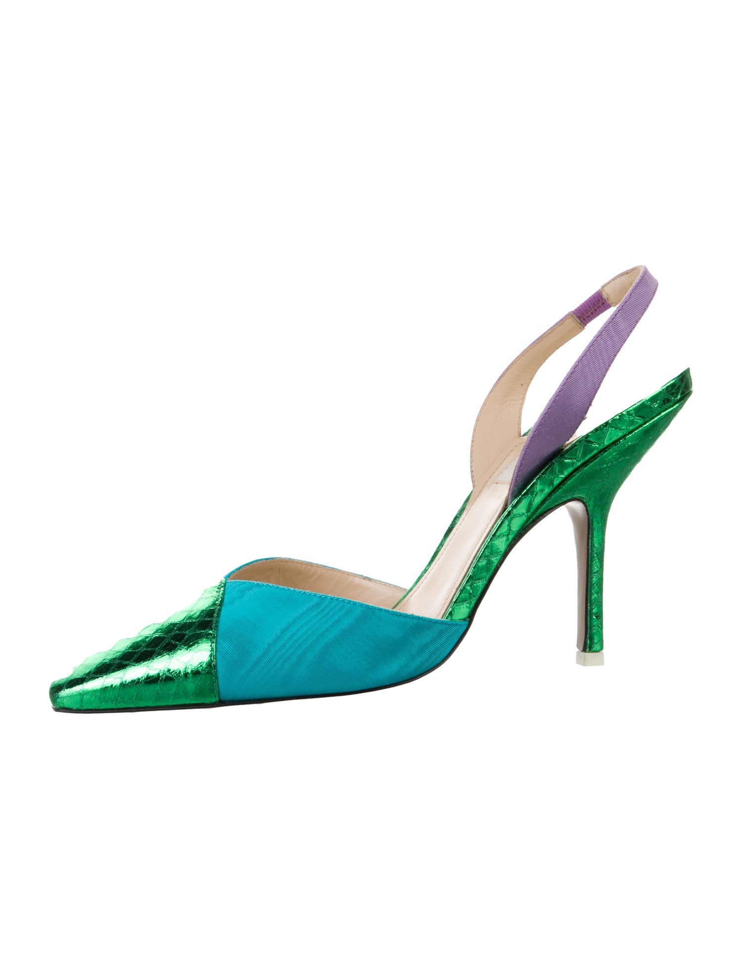 Attico Leather Colorblock Pattern Slingback Pumps