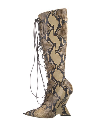 Attico Embossed Leather Animal Print Lace-Up Boots