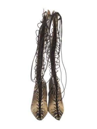 Attico Embossed Leather Animal Print Lace-Up Boots