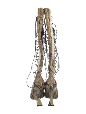 Attico Embossed Leather Animal Print Lace-Up Boots