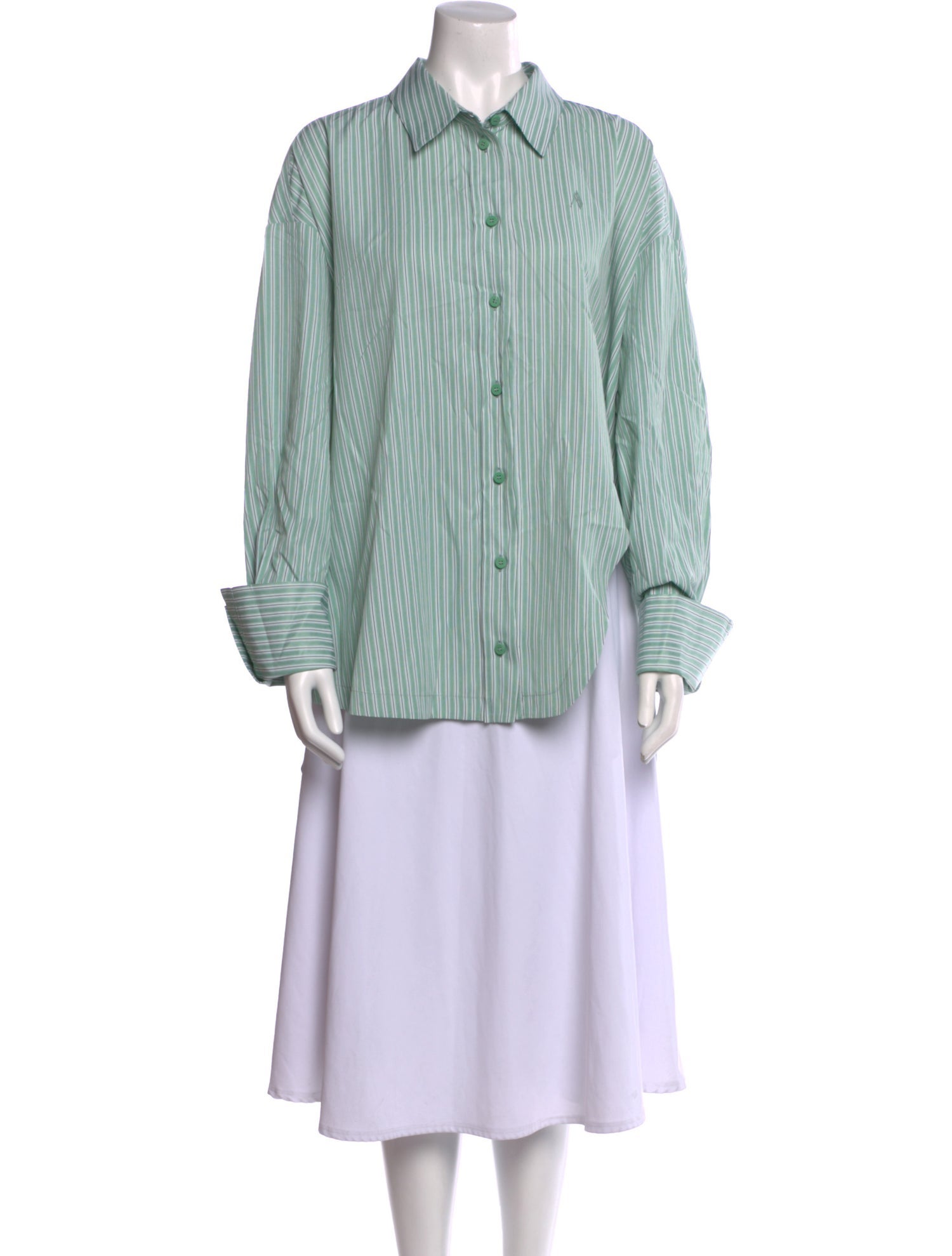 Attico Striped Long Sleeve Button-Up Top