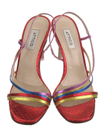 Attico Leather Colorblock Pattern Slingback Sandals