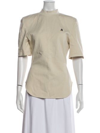 Attico Mock Neck Short Sleeve Button-Up Top