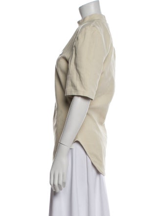 Attico Mock Neck Short Sleeve Button-Up Top