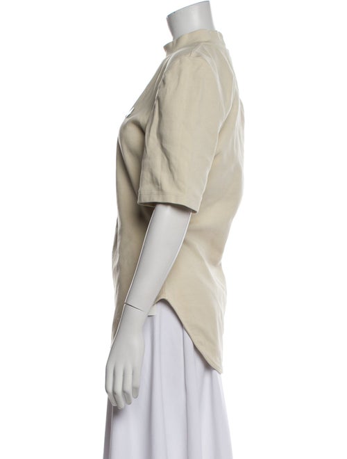 Attico Mock Neck Short Sleeve Button-Up Top