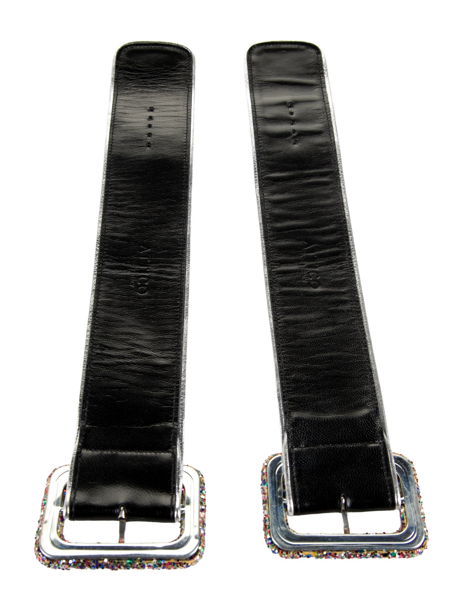 Attico Leather Glitter Ankle Straps