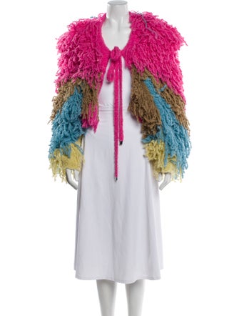 Attico Colorblock Pattern Open Front Sweater